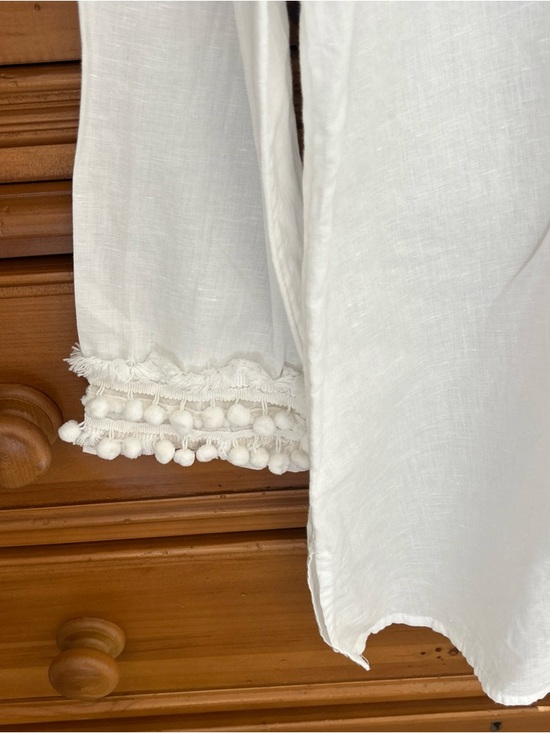 Chico’s White Linen Blend Embellished Kurta Tunic Top Pom Pom Trim Size 1 (M) - Picture 5 of 11